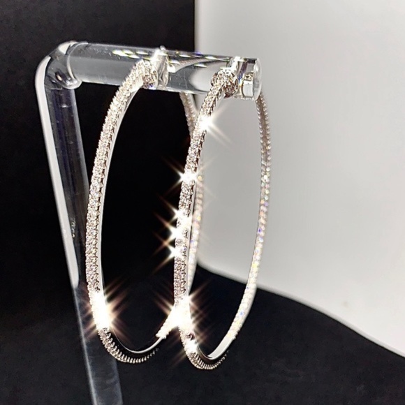 66mm Jumbo Hoop Double Inlay Eternity Earrings - Picture 9 of 16